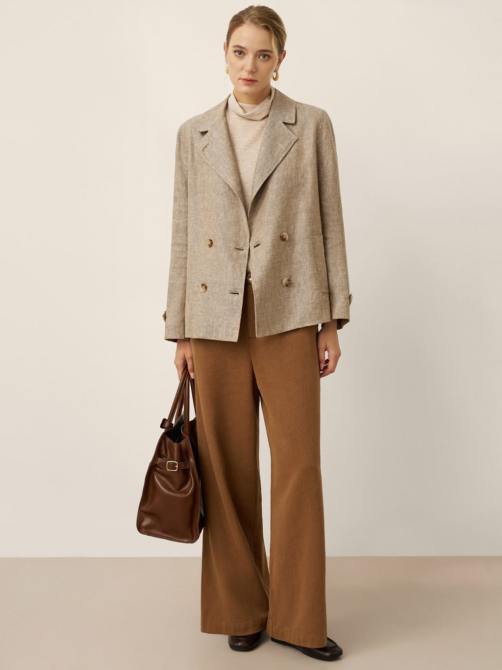 100% Linen Convertible Stand Collar Double Breasted Blazer Jacket NAOMI