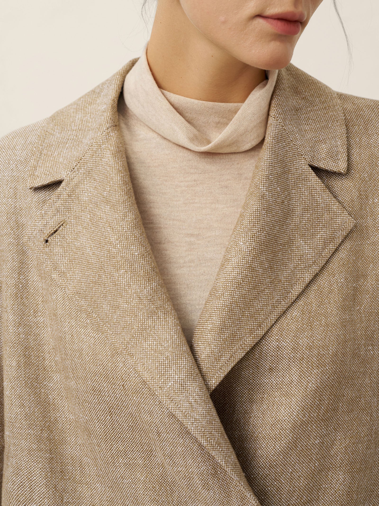 100% Linen Convertible Stand Collar Double Breasted Blazer Jacket NAOMI