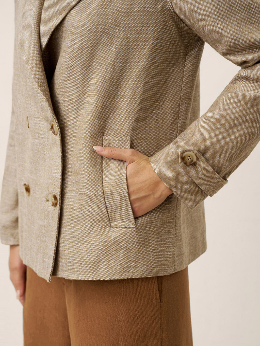 100% Linen Convertible Stand Collar Double Breasted Blazer Jacket NAOMI
