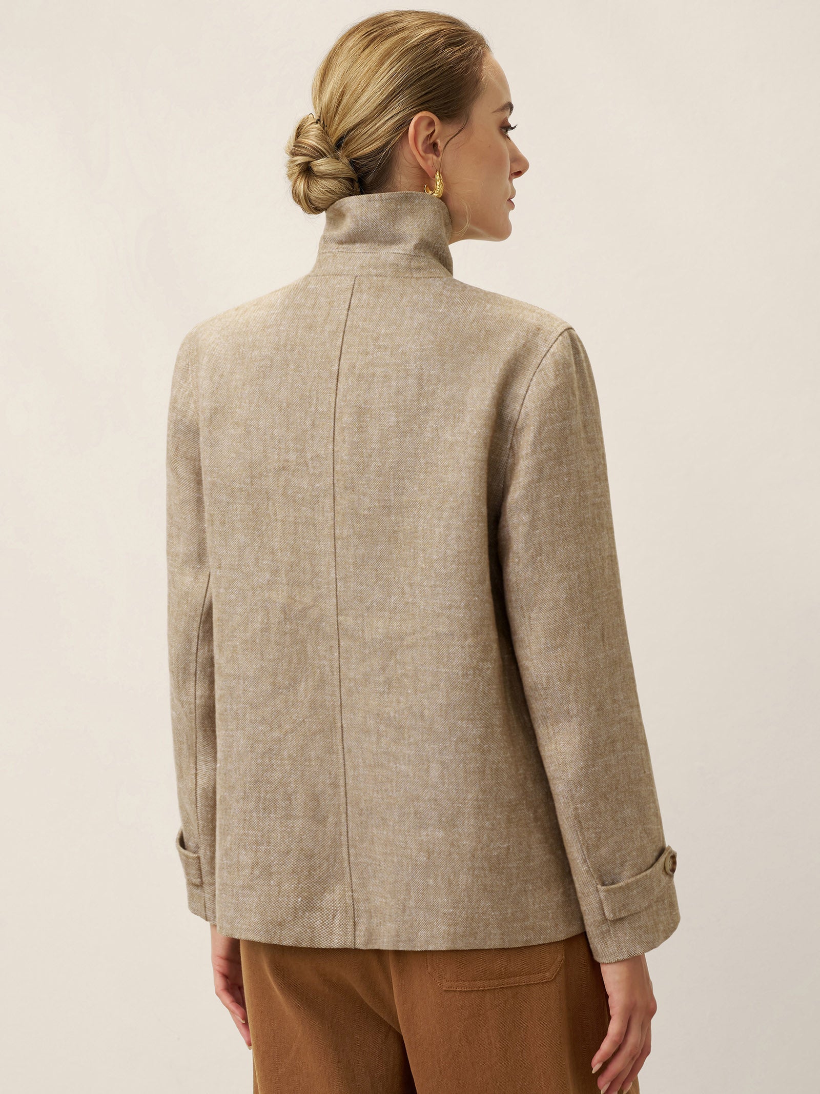 100% Linen Convertible Stand Collar Double Breasted Blazer Jacket NAOMI