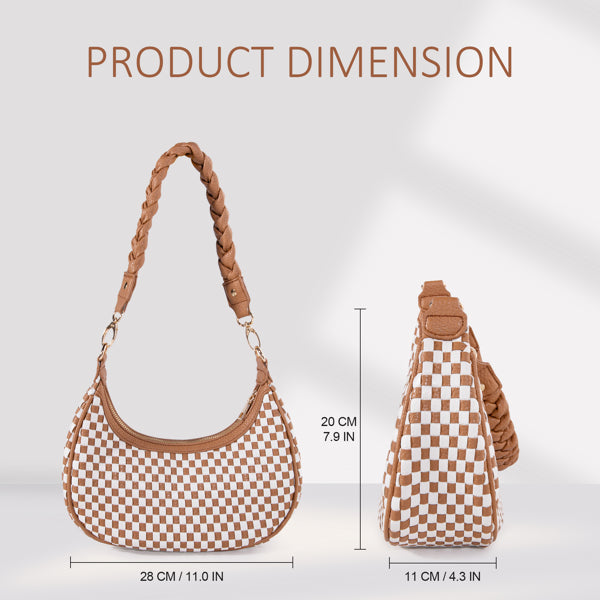 Women Woven Hobo Handbag For Women Fashion Vegan Leather Tote Bag For Women-Brown