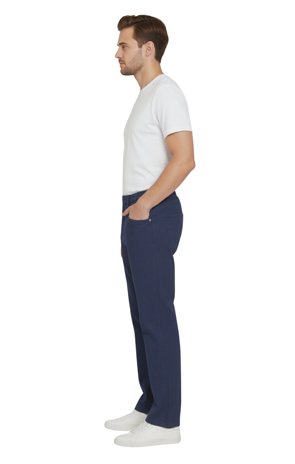 Men’s Lightweight Casual Elastic Waist Pull-On Jeans – Denim & Twill Pants with Easy Fit