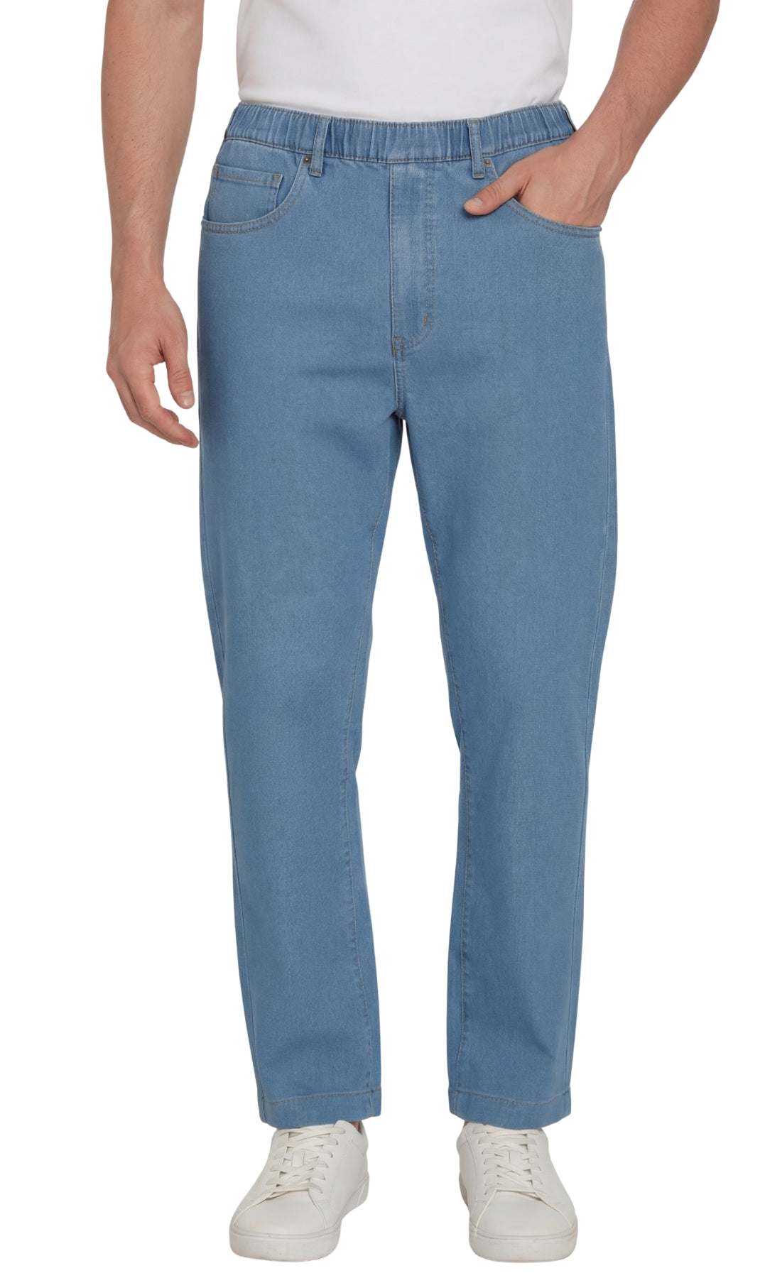 Men’s Lightweight Casual Elastic Waist Pull-On Jeans – Denim & Twill Pants with Easy Fit