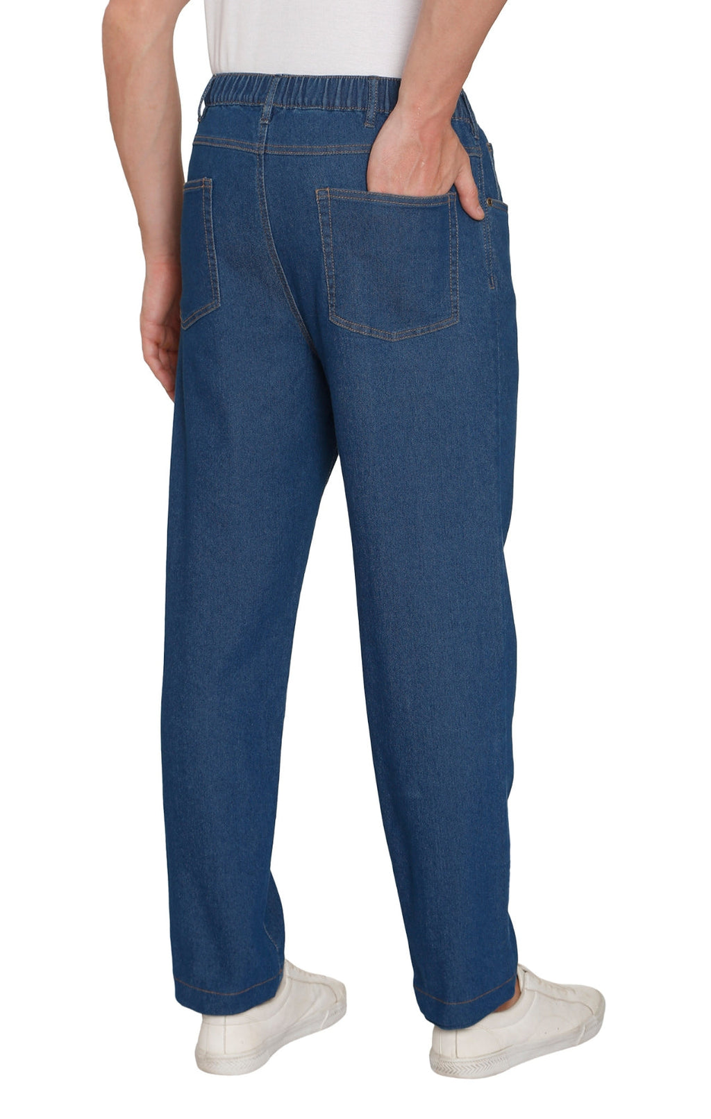 Men’s Lightweight Casual Elastic Waist Pull-On Jeans – Denim & Twill Pants with Easy Fit