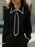Autumn Fashion Solid Color Commute Tie Design Long Sleeve Shirt Women's Clothing