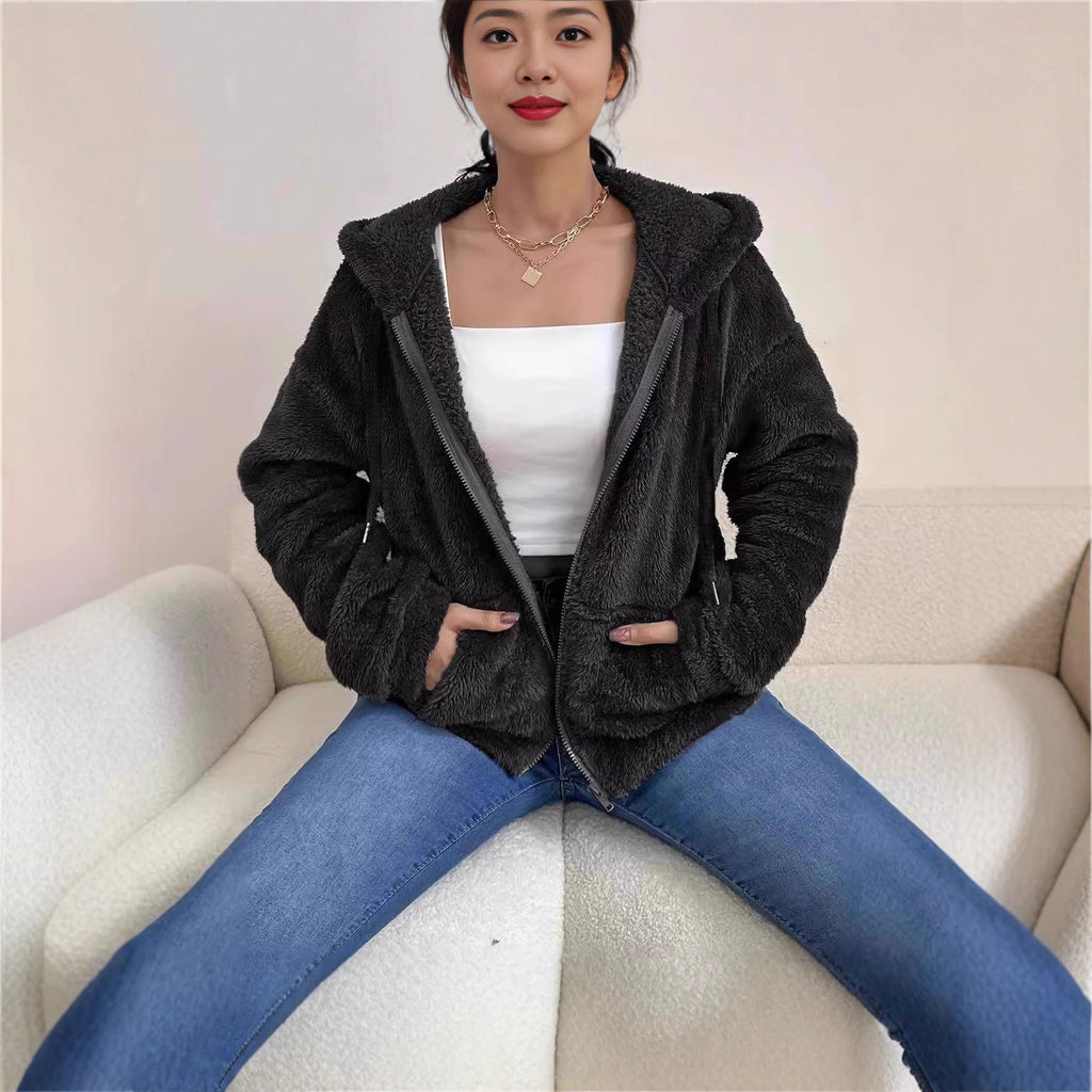 Casual Cozy Loose-fitting Hoodie With A Hood Zipper And Plush Pockets