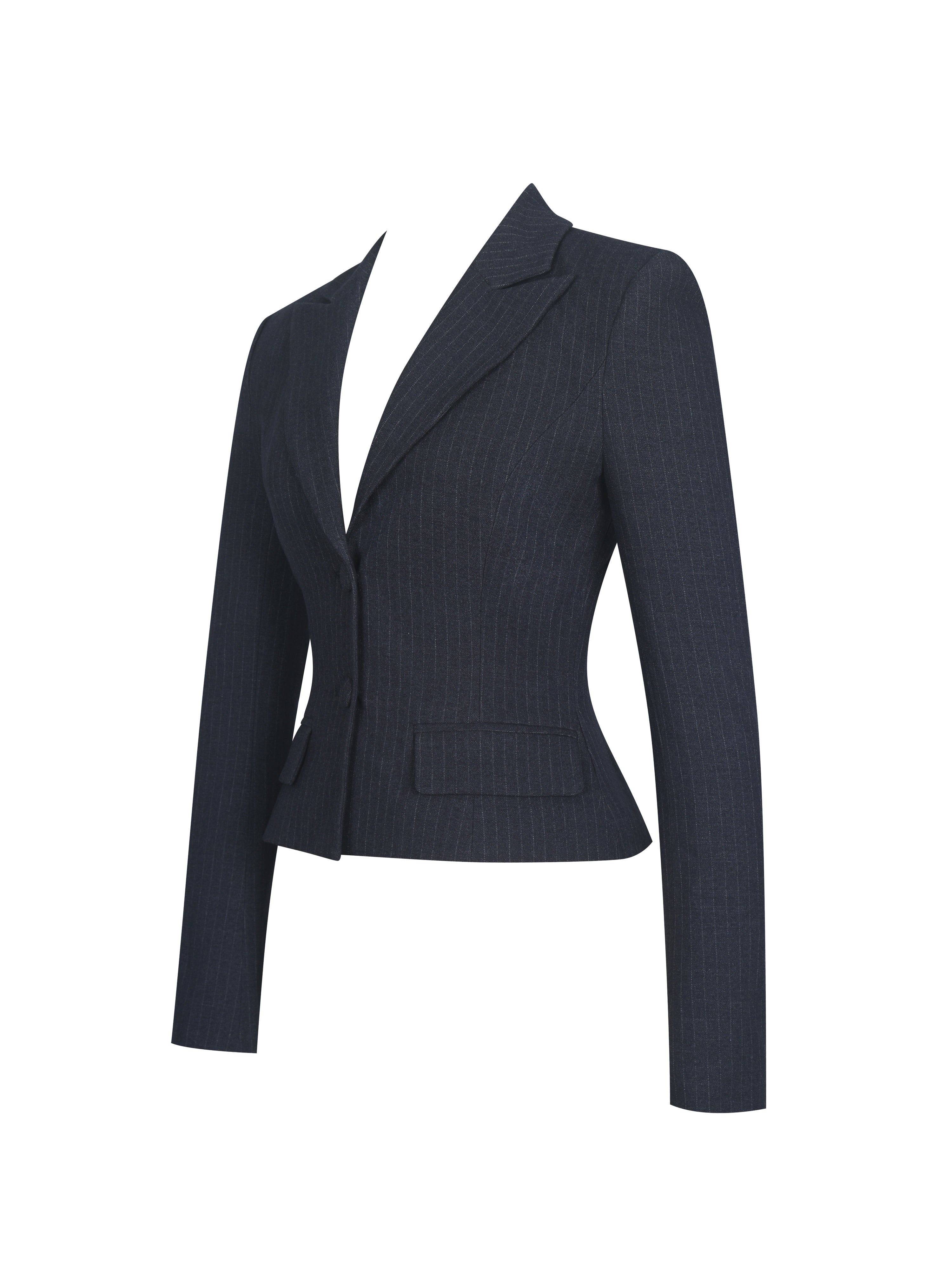 Quinne Navy Striped Single-Breasted Peplum Blazer