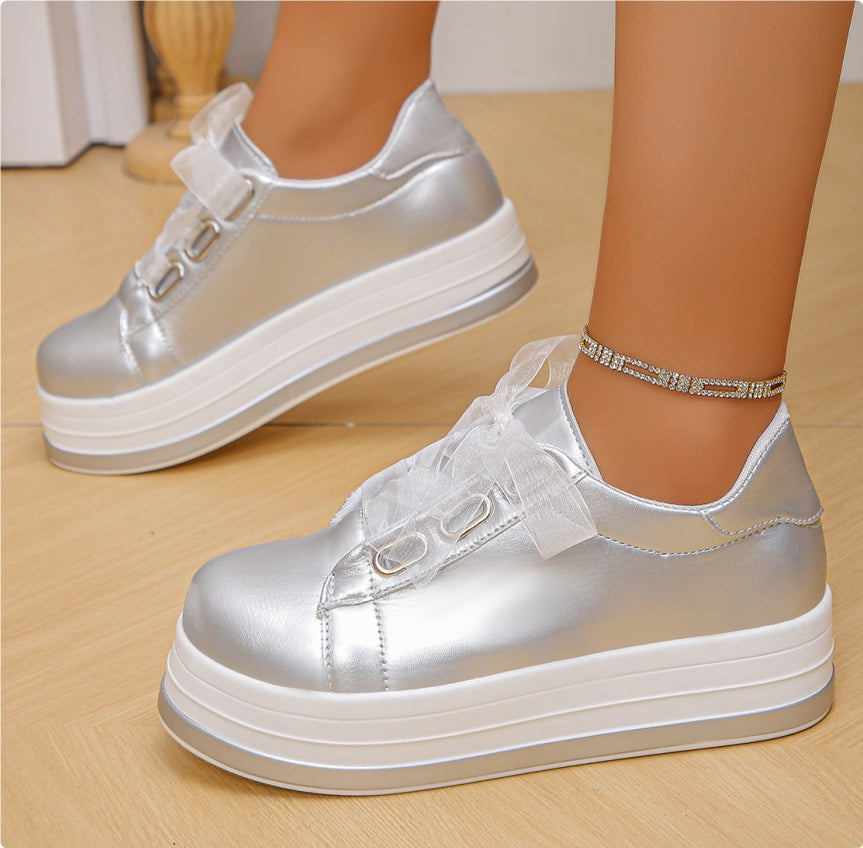 Single Large Size Casual European And American Lace-up Flat Round Toe Platform Women's Shoes