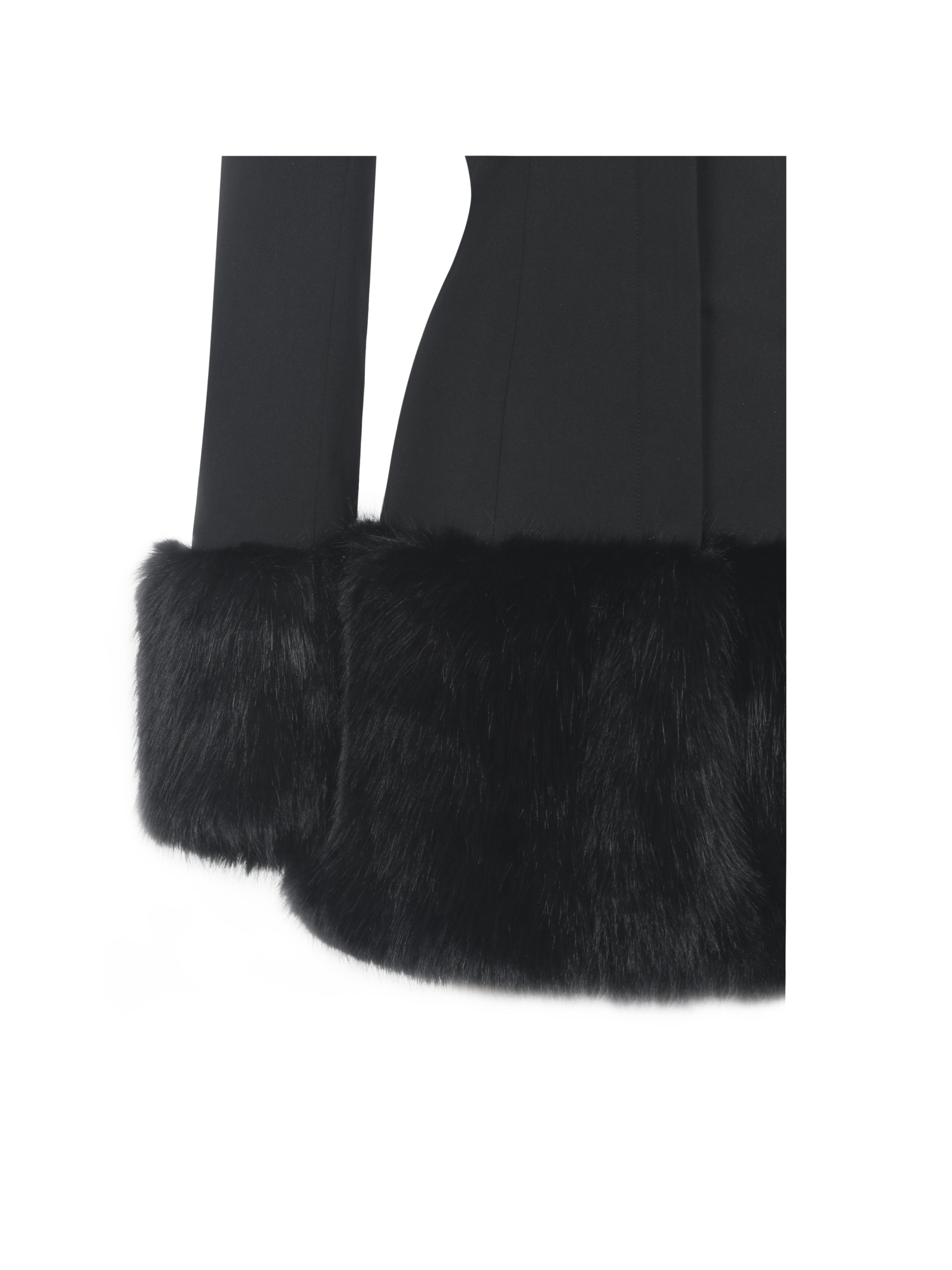 Wenona Black Fur Trimmed V-Neck Mini Blazer Dress