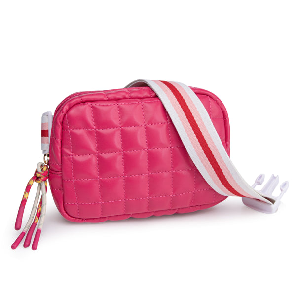 Puffer Bag Quilted Belt Bag Small Puffy Fanny Pack For Woman Running Traveling Hiking Workout Sports With Adjustable Strap-Rose