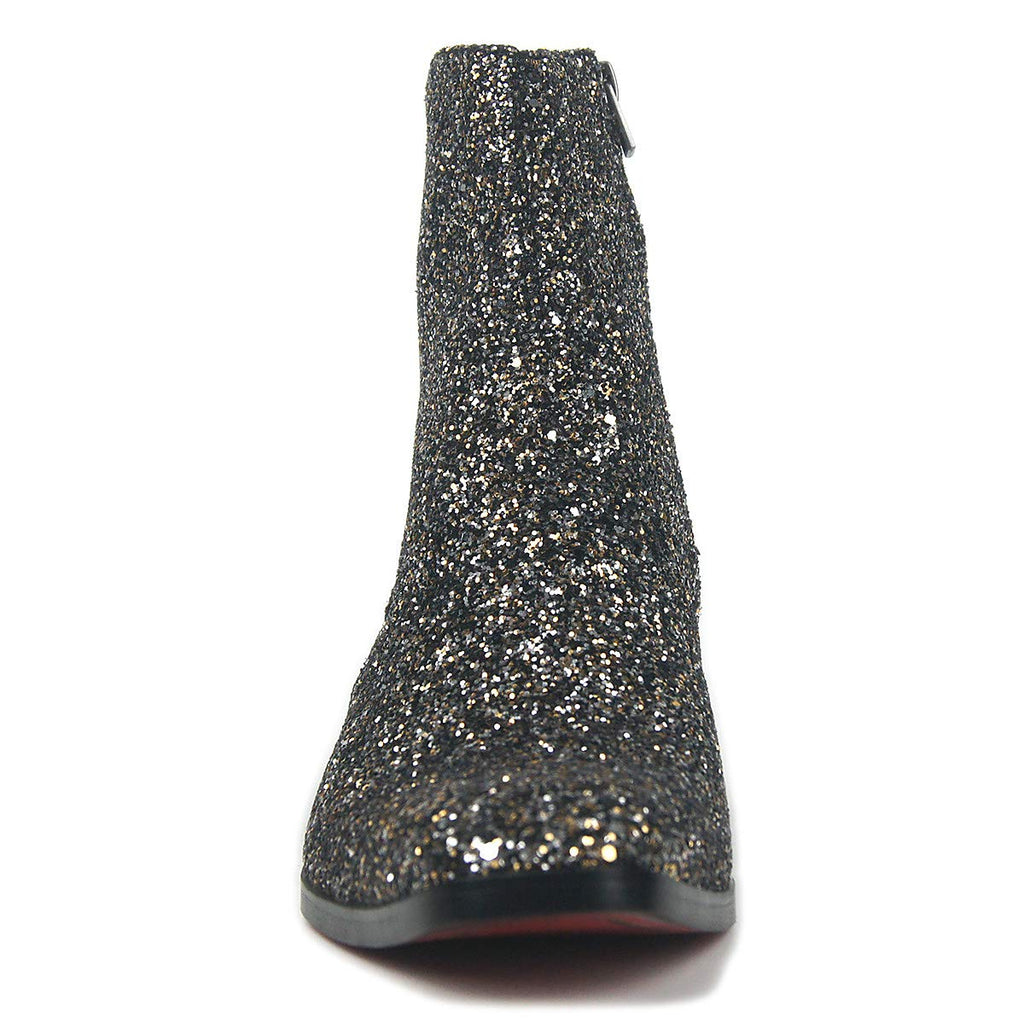 OSSTONE Dress Boot for Men Leather Glitter Chukka Designer Boots Casual Heel Shoes Zipper-up