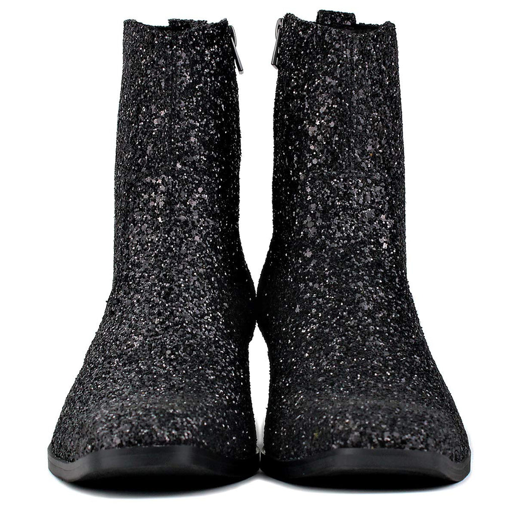 OSSTONE Dress Boot for Men Leather Glitter Chukka Designer Boots Casual Heel Shoes Zipper-up