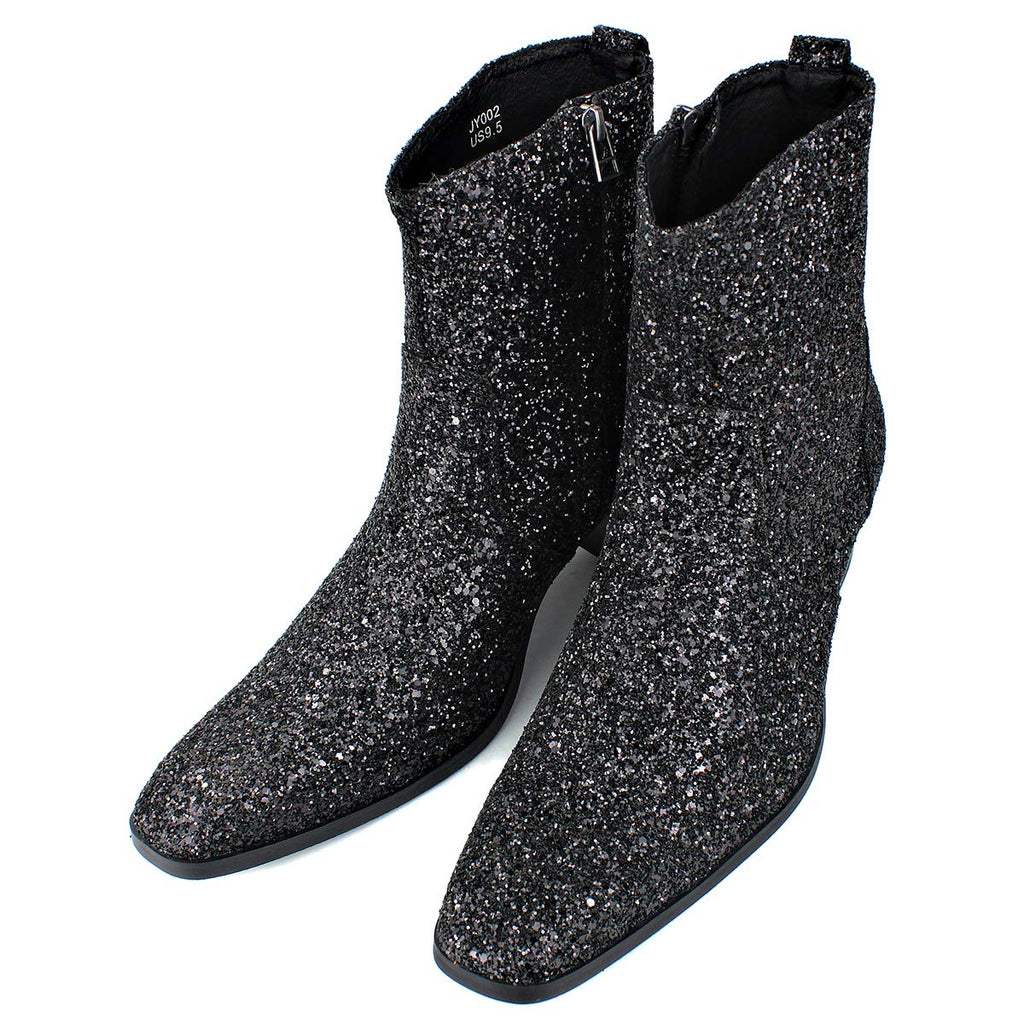 OSSTONE Dress Boot for Men Leather Glitter Chukka Designer Boots Casual Heel Shoes Zipper-up