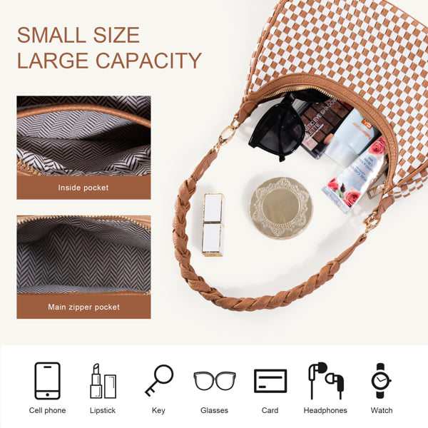 Women Woven Hobo Handbag For Women Fashion Vegan Leather Tote Bag For Women-Brown