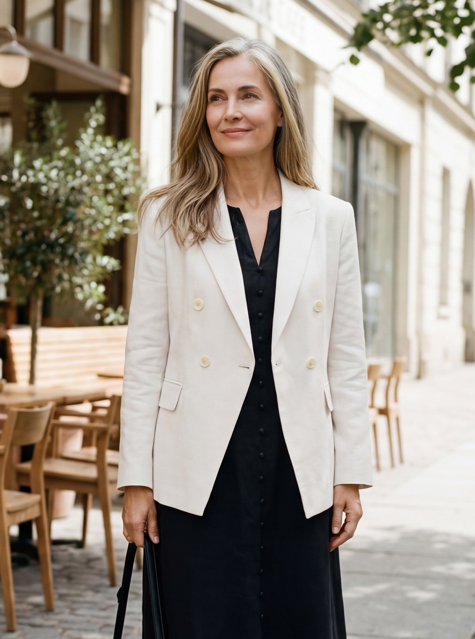 Linen Peak Lapel Crossover Blazer IRIS