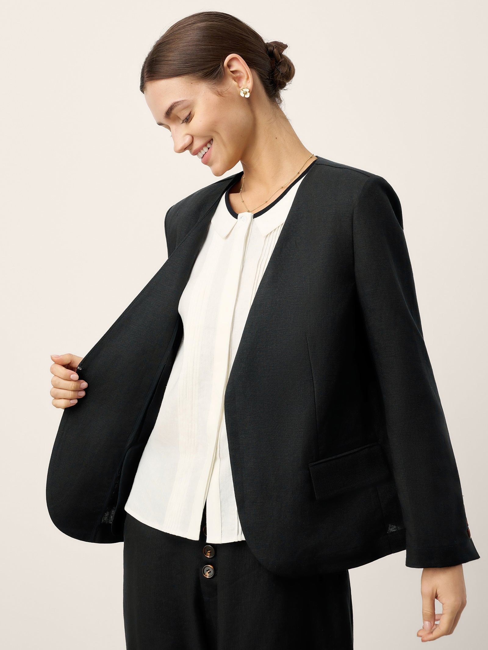 Linen-Lyocell Relaxed V-neck Tailored Blazer VERITY