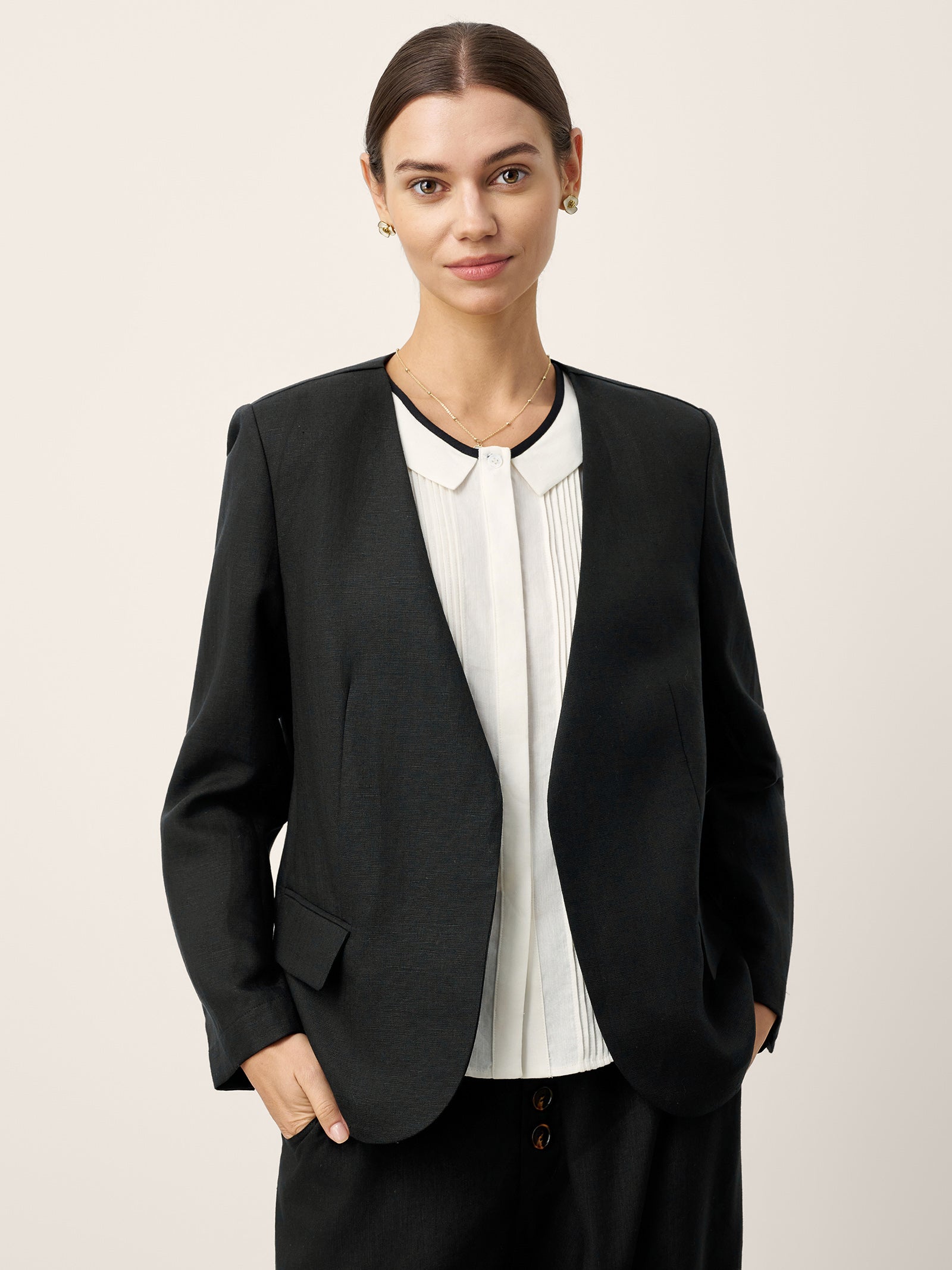 Linen-Lyocell Relaxed V-neck Tailored Blazer VERITY