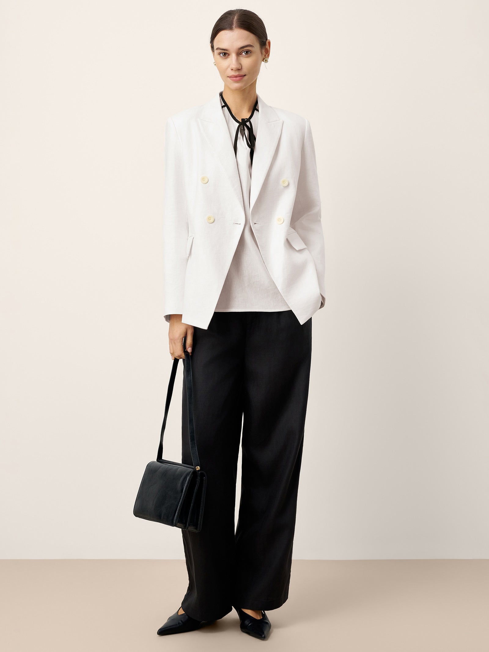 Linen Peak Lapel Crossover Blazer IRIS