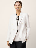 Linen Peak Lapel Crossover Blazer IRIS