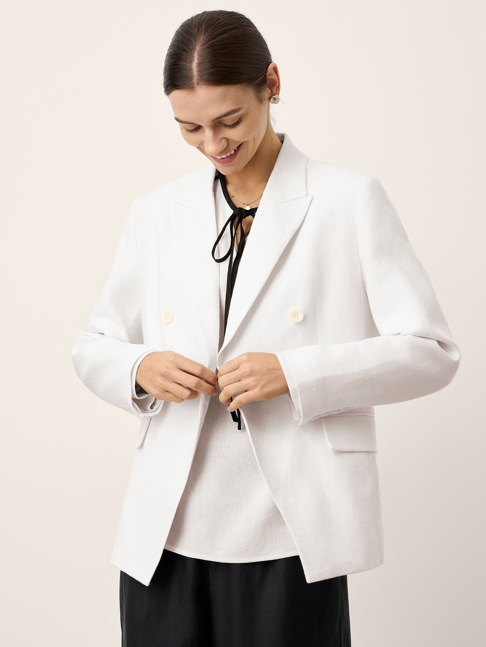 Linen Peak Lapel Crossover Blazer IRIS
