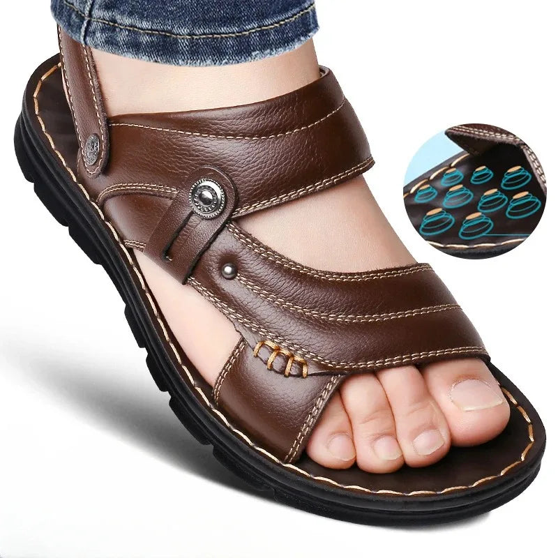 Men's Summer Genuine Leather Sandals Slippers