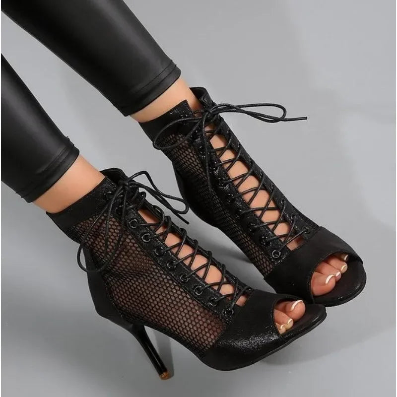 Sexy High Heels Hollow Mesh Sandals Women