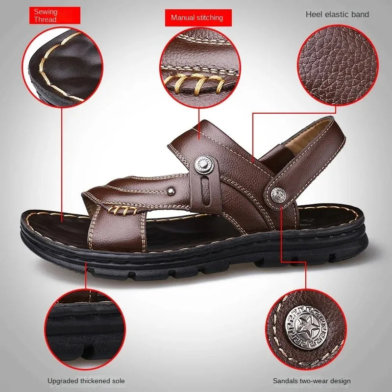 Men's Summer Genuine Leather Sandals Slippers