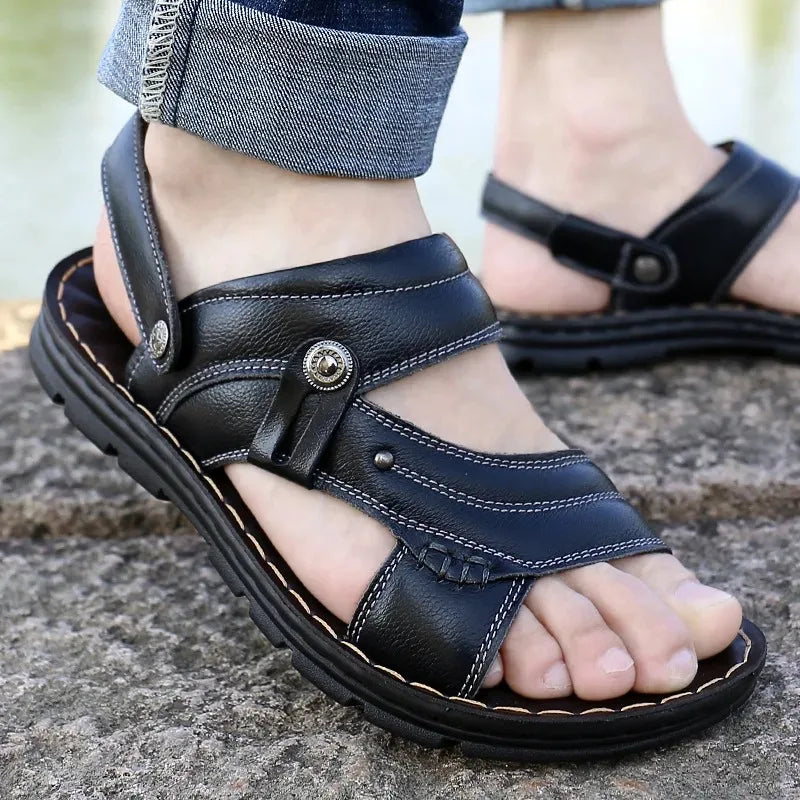 Men's Summer Genuine Leather Sandals Slippers