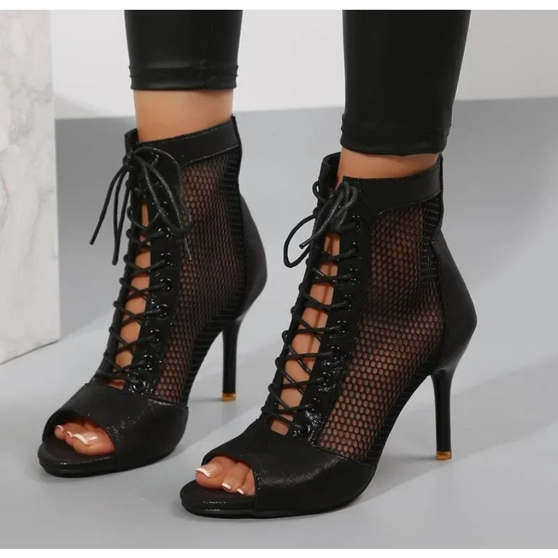 Sexy High Heels Hollow Mesh Sandals Women