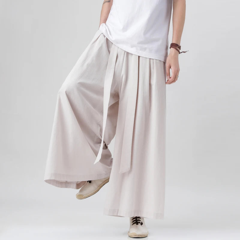Chinese Style Harajuku Linen Cotton Linen Pants Man