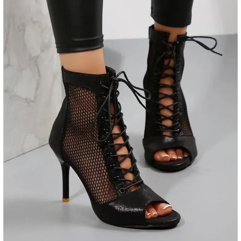 Sexy High Heels Hollow Mesh Sandals Women