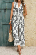 Boho Print Two Piece Sleeveless Button Lace Trim Set