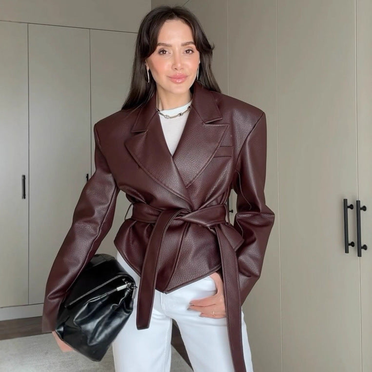 Women's Motorcycle Cool Strapped Temperament Leather Jacket