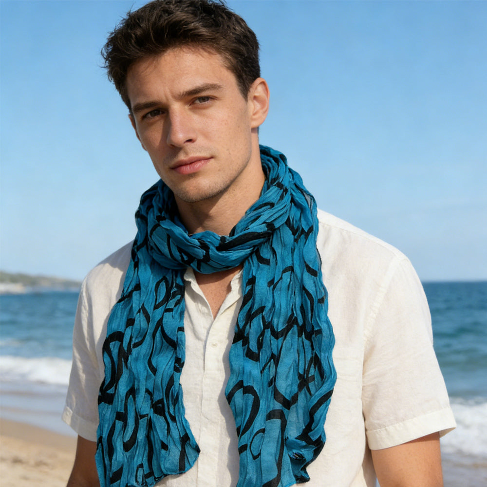 2pcs  Turquoise Printed Crinkle Scarf, Use As Sarong Or Head Wrap,Beach Cover Up Scarf ,vacation,daily Life,evening Party,Office Appropriate Subtlety For Women Men