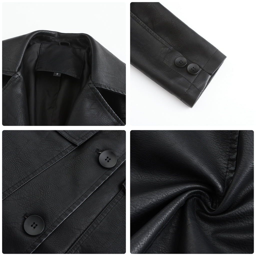 Long Leather Trench Coat Fashionable Outerwear For Women