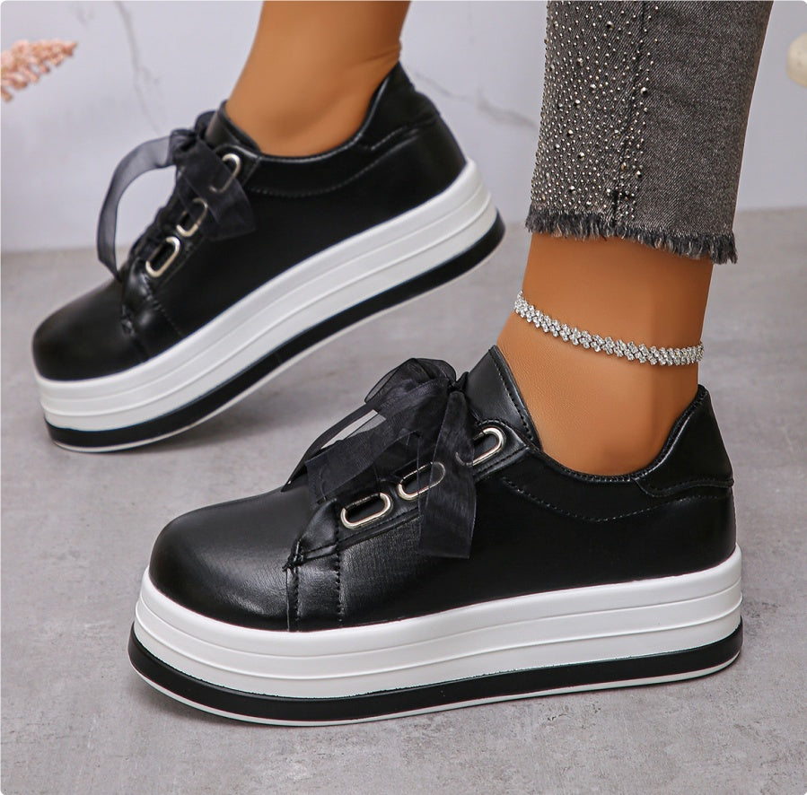 Single Large Size Casual European And American Lace-up Flat Round Toe Platform Women's Shoes