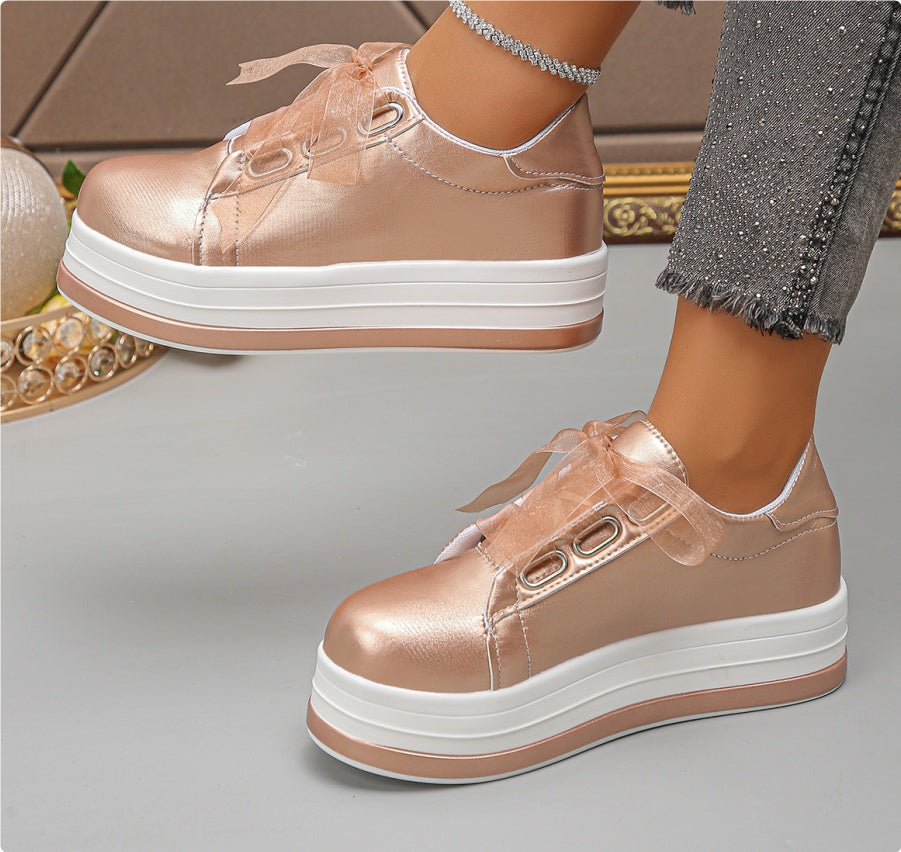 Single Large Size Casual European And American Lace-up Flat Round Toe Platform Women's Shoes