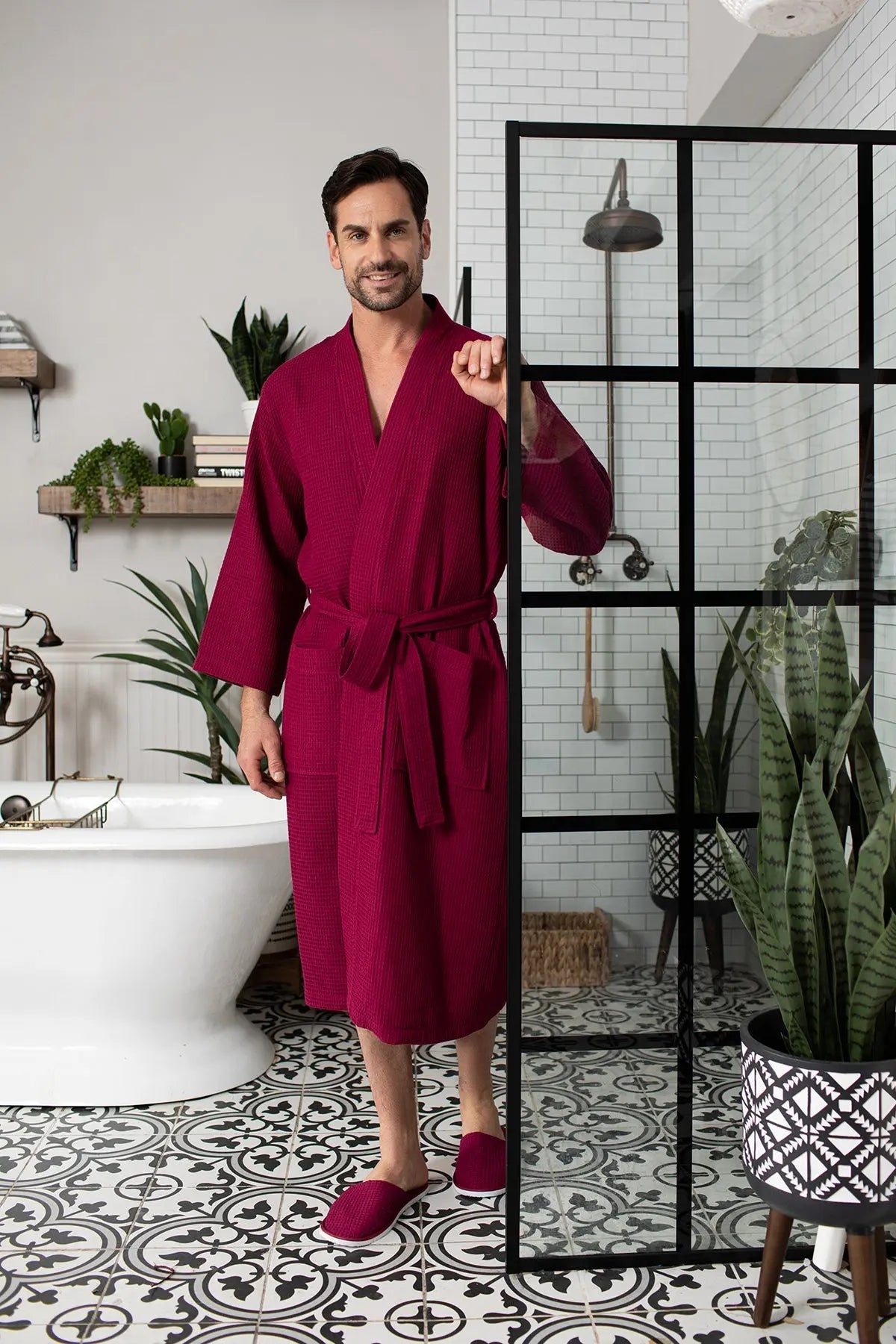 Waffle Spa Bathrobe for Men -  Absorbent, Lightweight