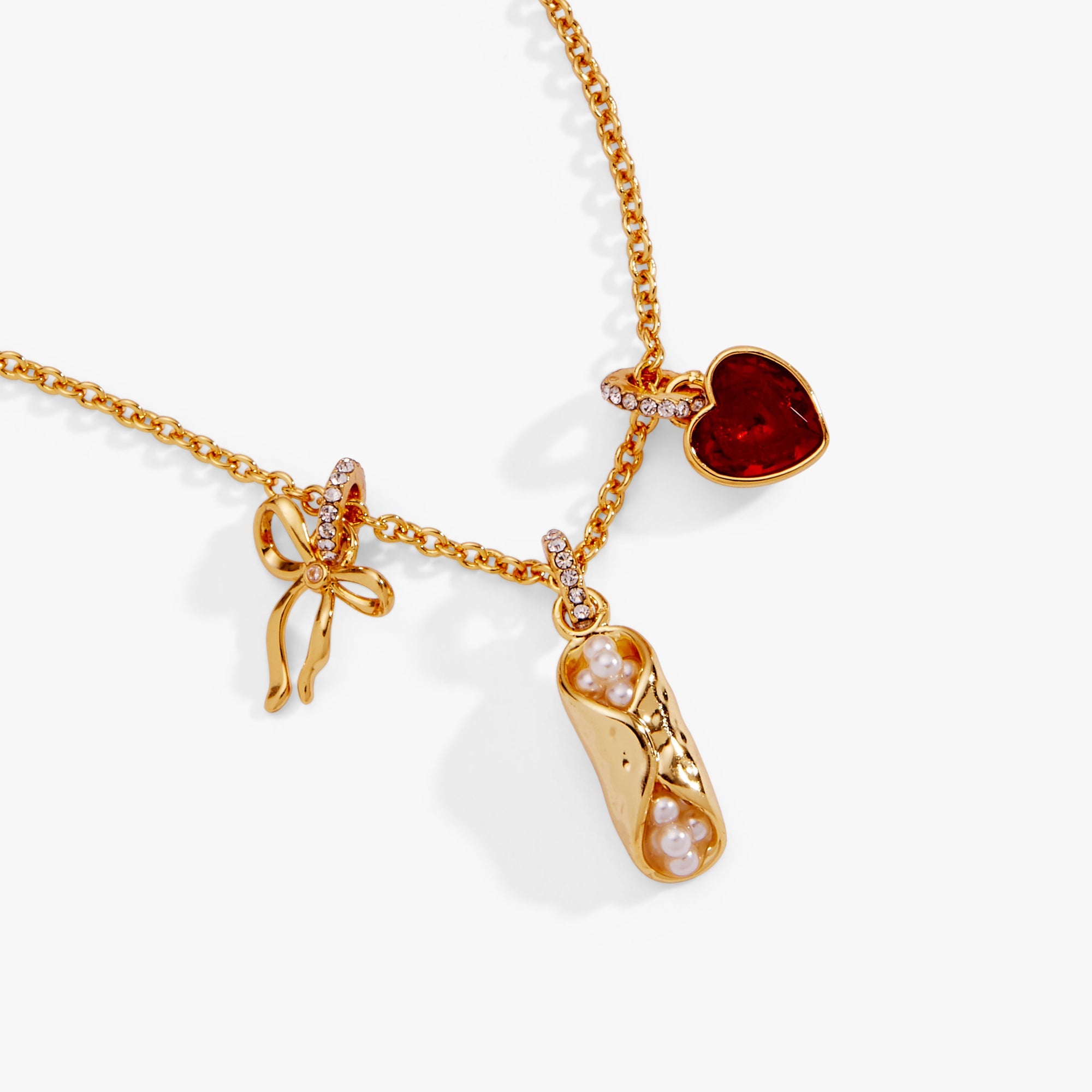 'There Cannoli Be You' Bow & Heart Multi Charm Cluster Necklace