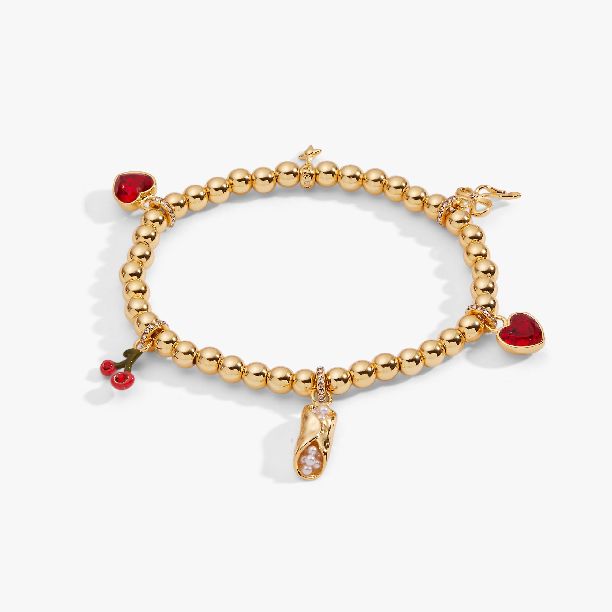 'There Cannoli Be You' Bow & Heart Beaded Charm Stretch Bracelet