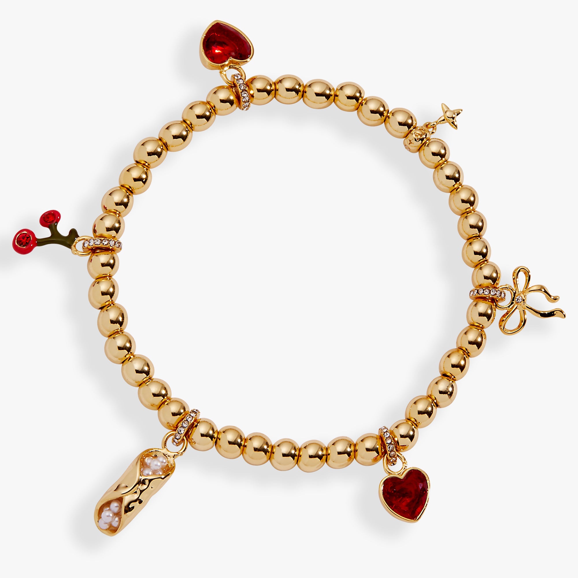 'There Cannoli Be You' Bow & Heart Beaded Charm Stretch Bracelet